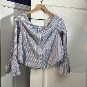 EUC - Free People - Blue/White Striped Adorable Long Sleeve Blouse - Size Small